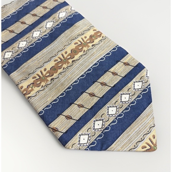 Vintage Robert Stock Sandwashed Silk Tie Blue Beige Beachy Neutral Graphic 4x58" - Picture 1 of 16